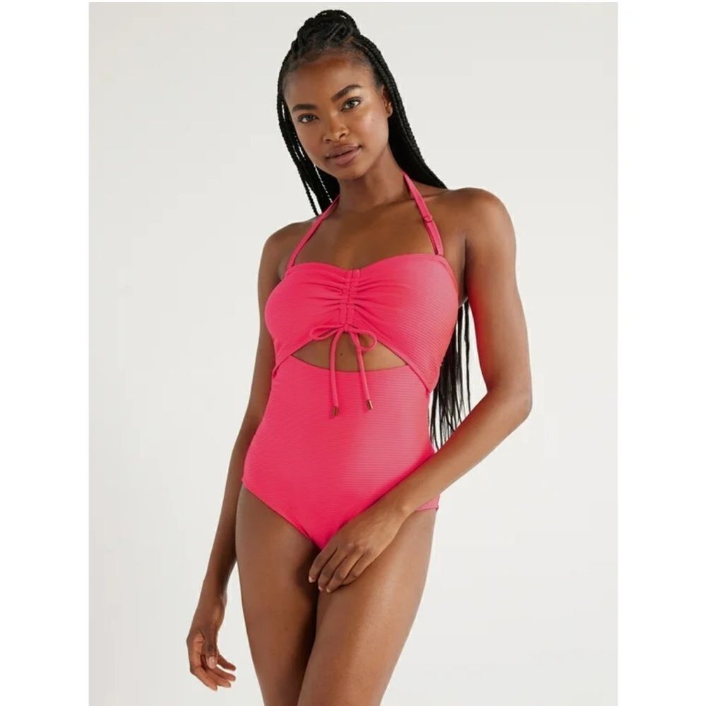 Tried and True bright pink /red One-Piece strapless Swimsuit sz Small